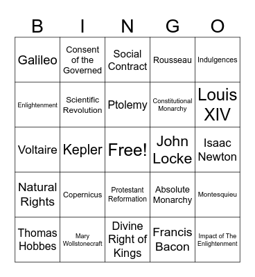 Unit 4: Age of Enlightenment Bingo Card