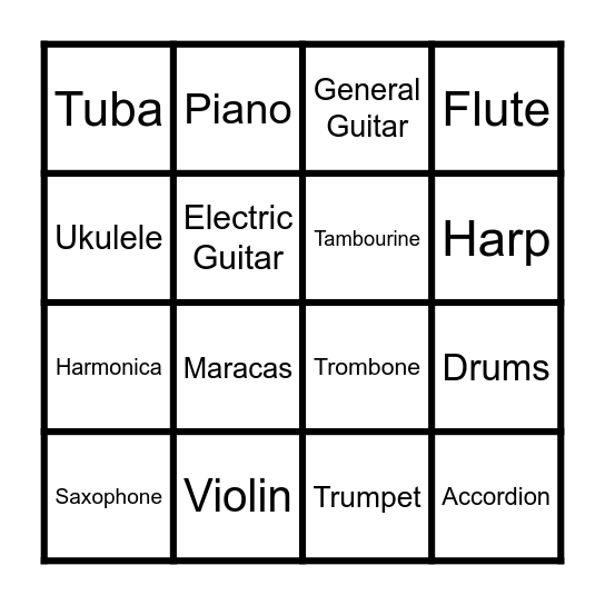 MUSICAL INSTRUMENT BINGO Card