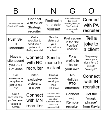 Team Jacobs Bingo Card