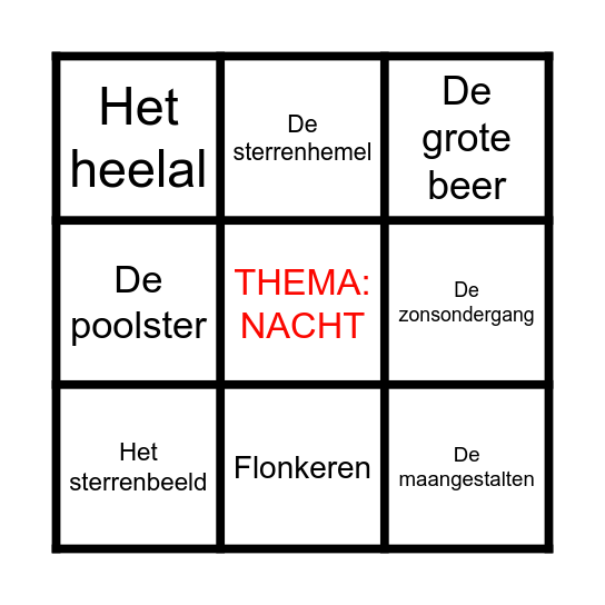 Thema: Nacht Bingo Card