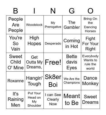 Songs Title Bingo Card