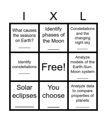 HH. Astronomy Bingo Card