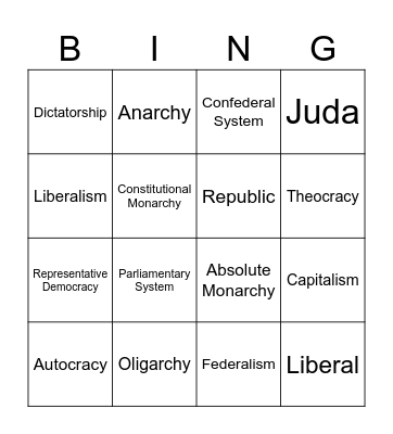 Types of Government Bingo Card
