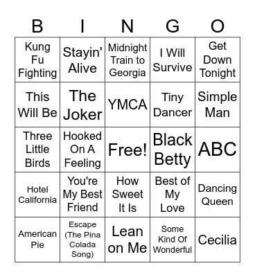 70's Music Bingo Card