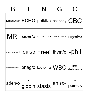 Lymphatic System Bingo Card