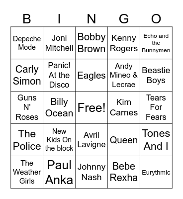 Artist Bingo Card