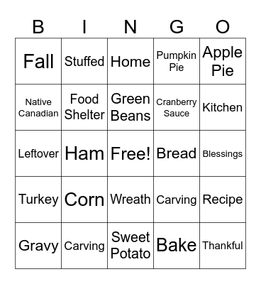 Thanksgiving Bingo Card