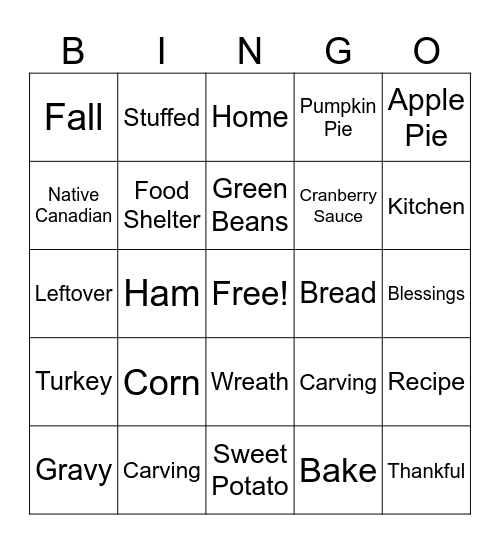 Thanksgiving Bingo Card