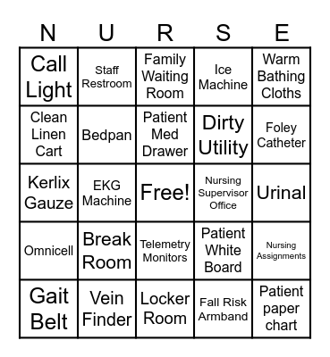 Nursing Student Clinical Orientation Bingo Card