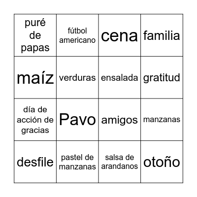 Día de acción de gracias Bingo Card