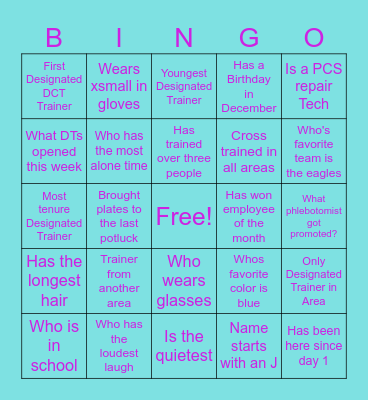 Designated Trainer Bingo Card