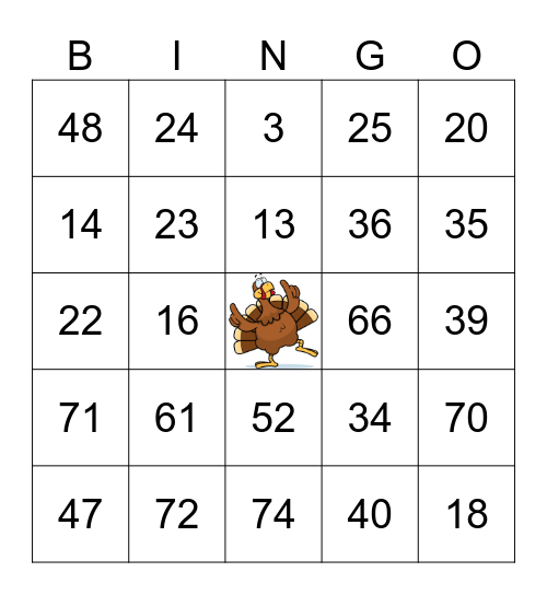 Turkey Bingo Card