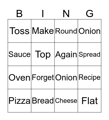 Making Pizza Bingo Card