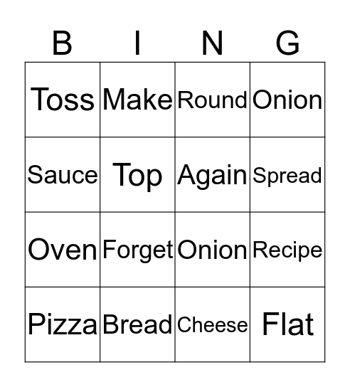 Making Pizza Bingo Card