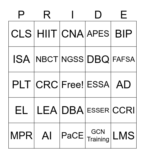 COUGAR PRIDE Bingo Card