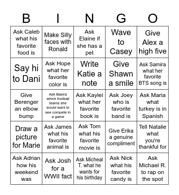 CCI Family Bingo Card