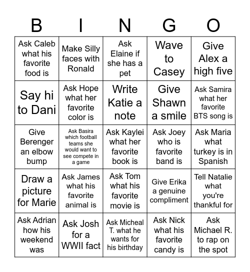 CCI Family Bingo Card