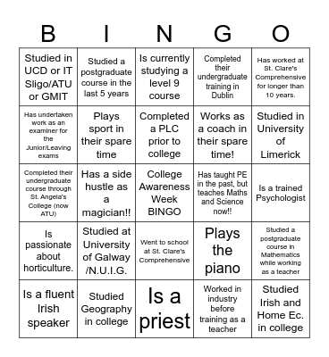 Find a teacher who .... Bingo Card