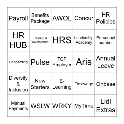 HR Xmas Bingo - 1 Bingo Card