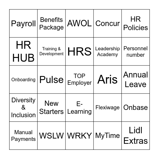 HR Xmas Bingo - 1 Bingo Card
