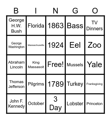 Thanks Giving Bingo Card