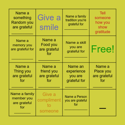 "Get to Know You" Gratitude BINGO Card