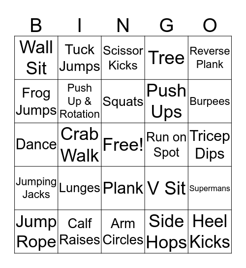 Fitness  Bingo Card