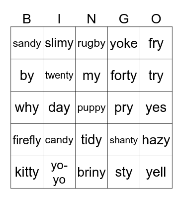 Y says I or E Bingo Card