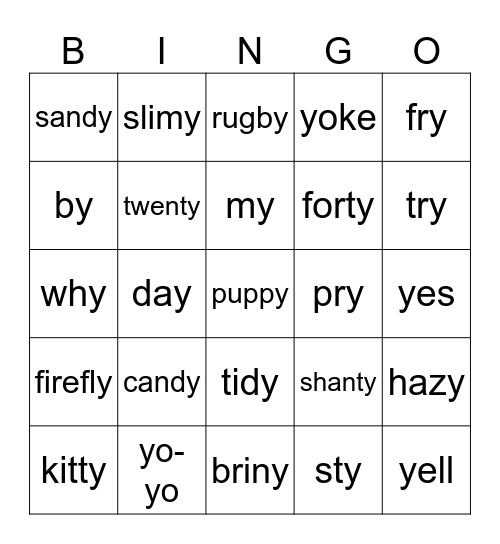 Y says I or E Bingo Card