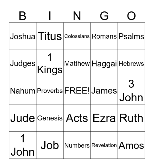 Books of the Bible Bingo Card