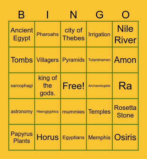 Hieroglyphics & Writing Bingo Card