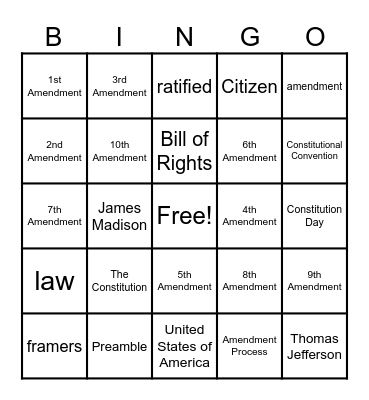 The Constitution and Bill of Rights Bingo Card