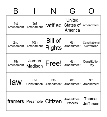 Constitution and Bill of Rights Bingo Card