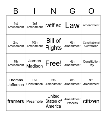 Constitution and Bill of Rights Bingo Card