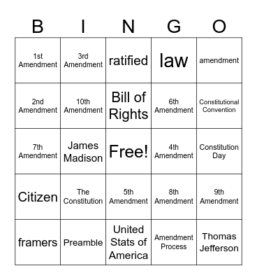 Constitution and Bill of Rights Bingo Card