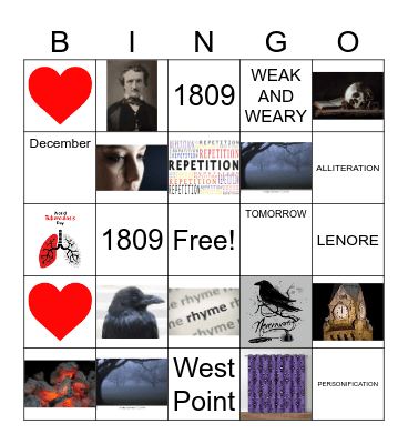 The Raven by Edgar Allen Poe Bingo Card