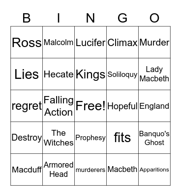 Macbeth Acts 3 & 4 Bingo Card