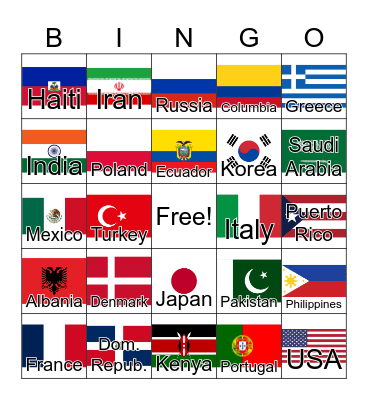 Heritage Flag Bingo Card