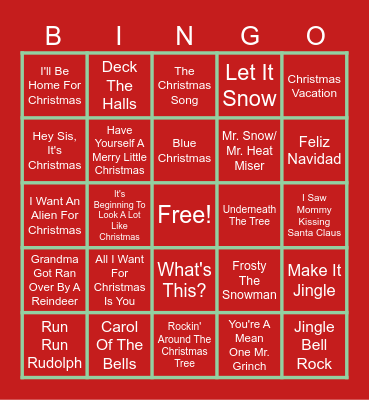 Christmas SINGO Bingo Card