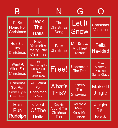 Christmas SINGO Bingo Card