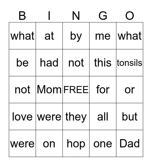 Jillian's Bingo Card