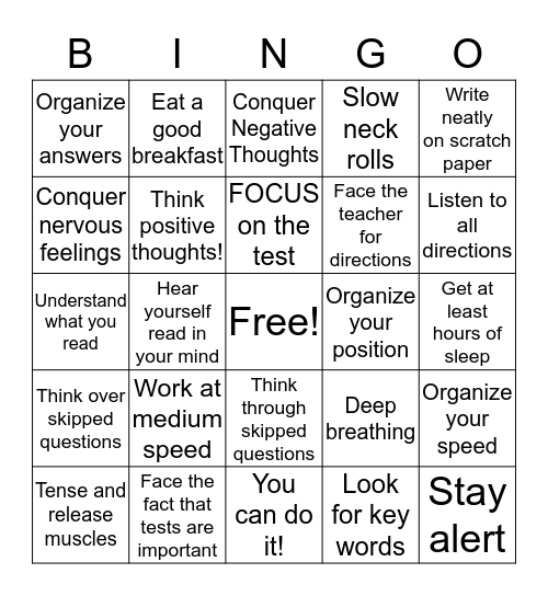 FOCUS on the Test Bingo Card