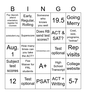 ACT Prep Q&A Bingo Card