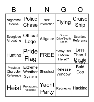GTA VI TRAILER BINGO Card