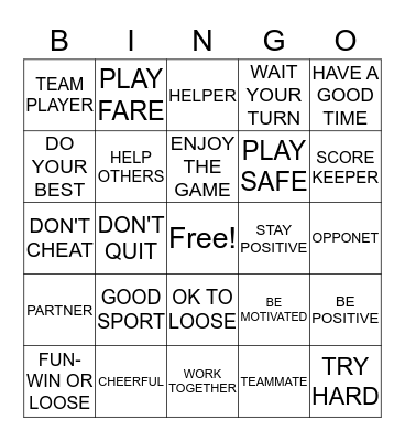TEAM PLAYER BINGO Card