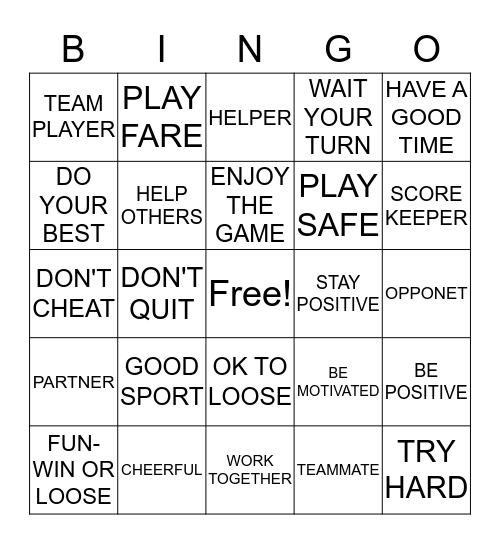 TEAM PLAYER BINGO Card