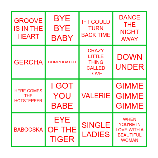 Top Of The Pops Bingo Card