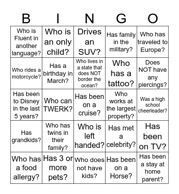 Provence Icebreaker BINGO Card