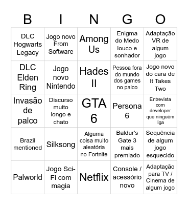 Bingo The Game Awards 2023 Bingo Card