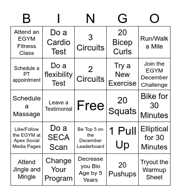 EGYM Holiday Bingo Card